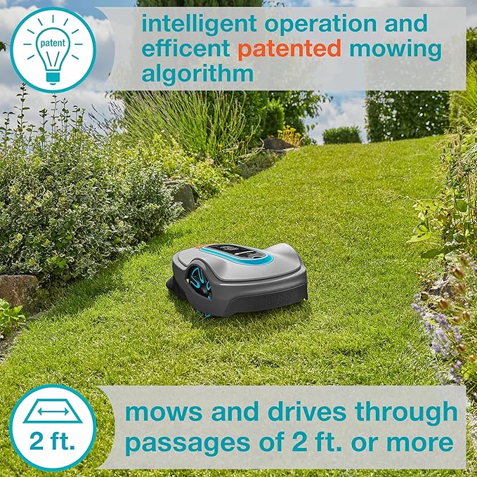 GARDENA 15101-41 SILENO Life - Automatic Robotic Lawn Mower, with Bluetooth app and Boundary Wire, one of The quietest in its Class, for lawns up to 8100 Sq Ft, Made in Europe, Grey