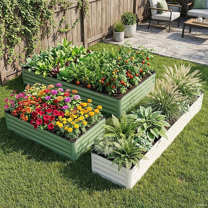 Galvanized Raised Garden Bed – 2 Pack 4x2x1 Ft Patented Leak-Proof Planter Box Outdoor Gardening Metal Raised Garden Beds Kits for Veggies, Herbs & Flowers (Green)