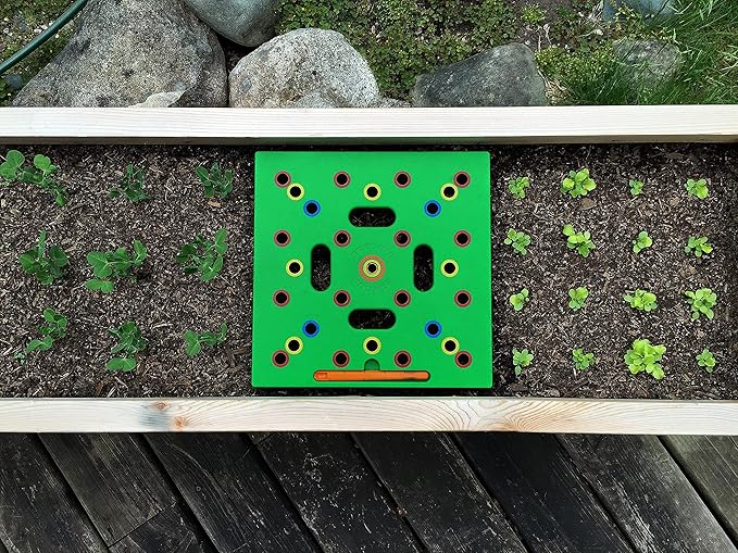 Seeding Square - Patented Seed and Seedling Spacer Tool for Bigger Harvests, Organized Plants & Fewer Weeds – Color-Coded Gardening Template with Dibber, Seed Spoon, Ruler & Planting Guide