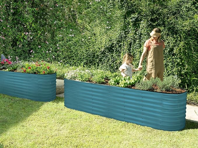 Plant & Plot Galvanized Raised Garden Beds Outdoor // 8×2×2 ft Planter Raised Beds for Gardening, Vegetables, Flowers (Turquoise) // Large Metal Garden Box // Patented Tool-Free Design