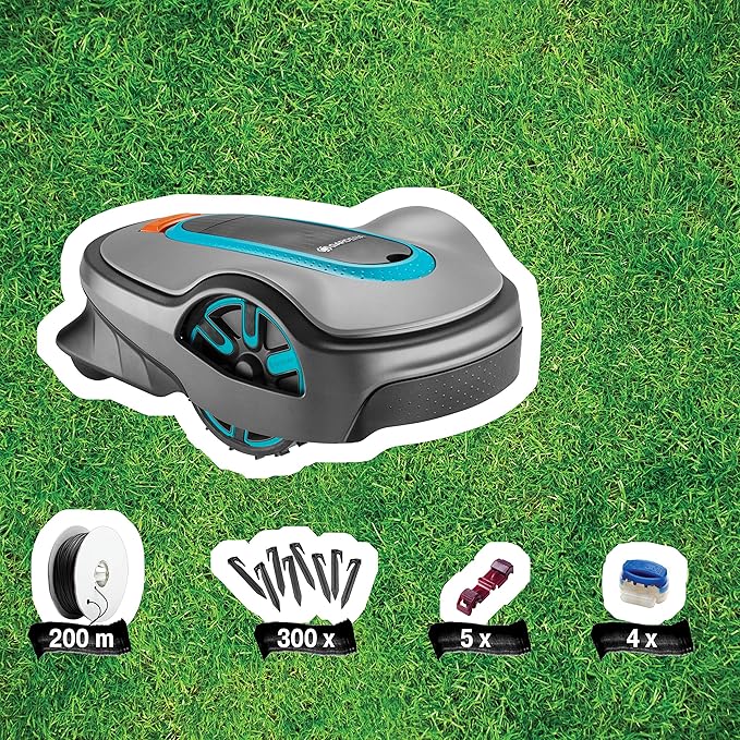 GARDENA 15101-41 SILENO Life - Automatic Robotic Lawn Mower, with Bluetooth app and Boundary Wire, one of The quietest in its Class, for lawns up to 8100 Sq Ft, Made in Europe, Grey