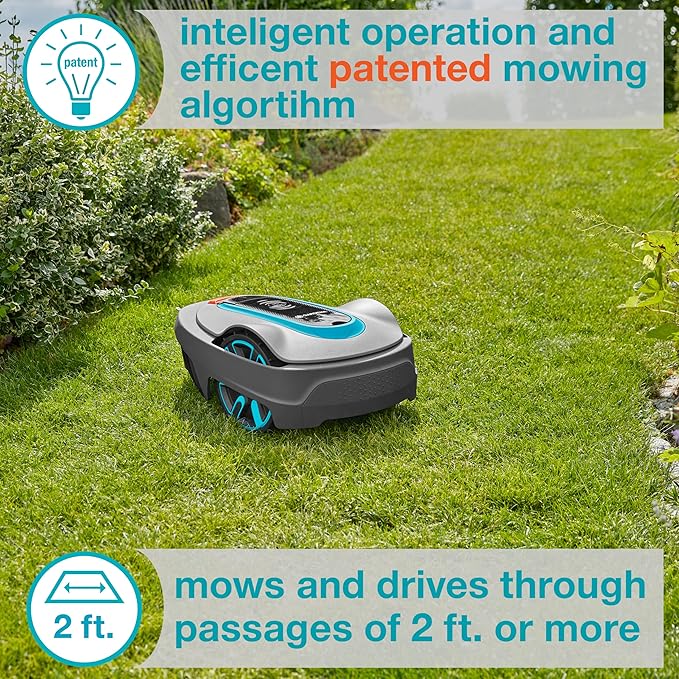 GARDENA 15002-41 SILENO City - Automatic Robotic Lawn Mower, with Bluetooth app and Boundary Wire, one of The quietest in its Class, for lawns up to 5400 Sq Ft, Made in Europe, Grey