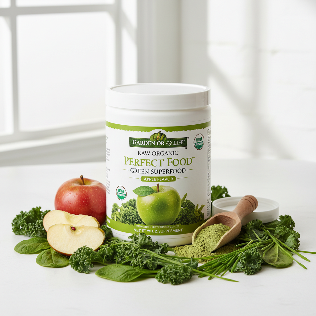 Garden of Life Raw Organic Perfect Food Green Superfood Powder in Apple Flavor