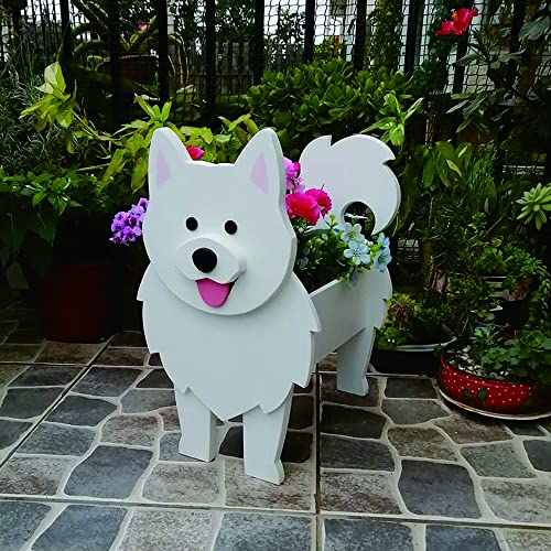 Sweet Lovely Dog Planter Animal Decor Pots Cute Dog Cartoon Shaped Flower Pot Wooden Planter for Indoor Office Outdoor Home Garden Decoration Gift
