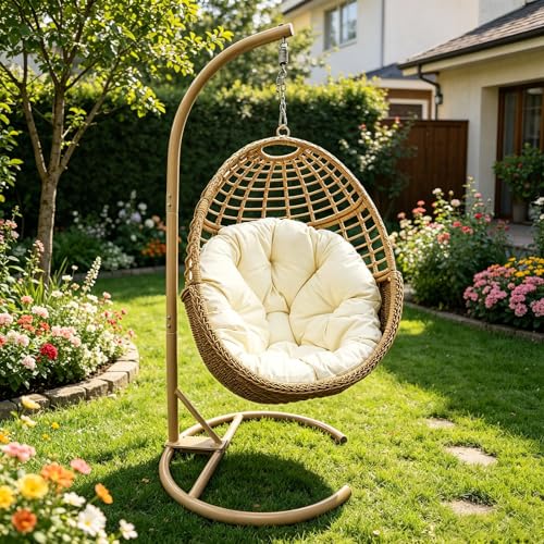 Hanging Egg Swing Chair with Stand (Light Brown)