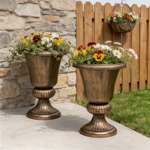 20" Tall Urn Planters for Outdoor Plants (Bronze)