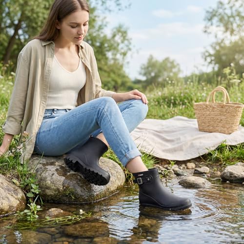 Women's Waterproof Short Rain Boots Ankle Rubber Garden Shoes