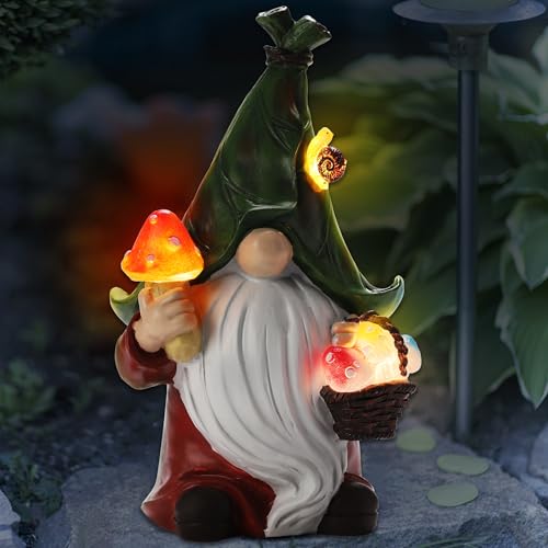 Solar Garden Statue with 3 LED Lights (Mushroom-picking Gnome)