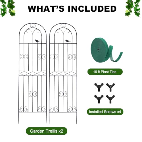 2 Pack 70.8" H x 19.7" W Metal Garden Trellis with Black Coating