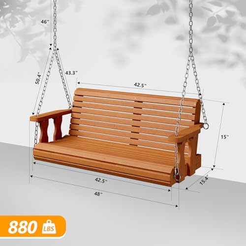 2026 Upgraded 4 FT Wooden Porch Swing (Brown / 4 FT)
