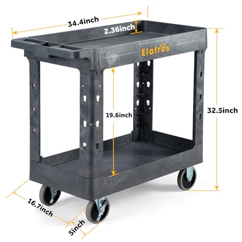 2 Tier Heavy Duty Rolling Cart (2 fixed 2 swivel casters / Gray)