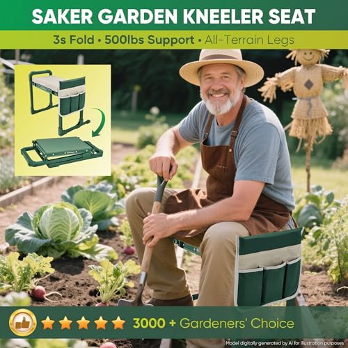 Garden Kneeler and Seat Foldable Gardening Stool with Extendable Legs