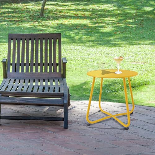 Patio Side Table Waterproof Round Metal Steel Weather Resistant Portable Outdoor and Indoor End Table for Garden Balcony Yard