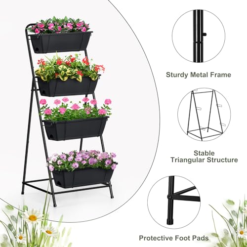 Vertical Garden Planter 4 Tier Planters for Outdoor Plants Vertical Raised Garden Bed with Drainage Holes Herb Garden Planter Outdoor Indoor Patio Yard Balcony