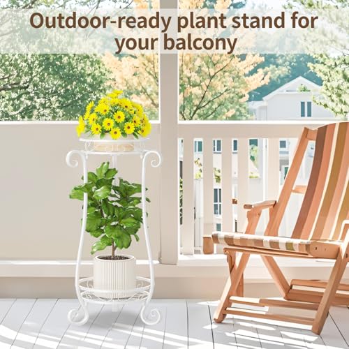 Metal Corner Plant Flower Stand Tall Indoor Outdoor (Bright White / 2 Tier)