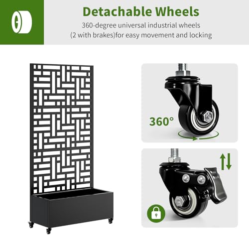 Metal Planter Box with Trellis and Wheels (Black / Rectangular C)