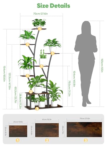 7 Tier Tall Plant Stand with Grow Light For Indoor Plants Growing 60in Indoor Flower Stand Tree (Black-60")