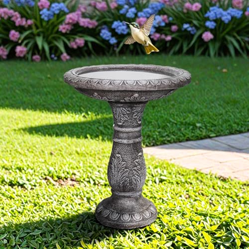 24.4” H x 20” Dia Outdoor Birdbath with Intricate Floral Carvings Pedestal