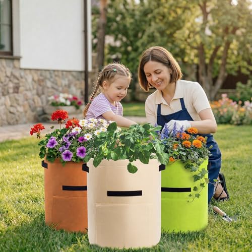 4 Pack Potato Growing Bag with Flap 10 Gallon Planter Pots with Handles and Harvest Window for Potato Tomato and Vegetables (4 Count)