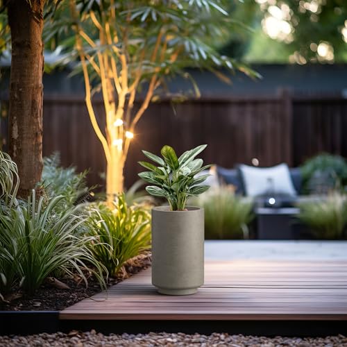 Small Round Tapered Weathered Concrete Planter 15.7" Tall