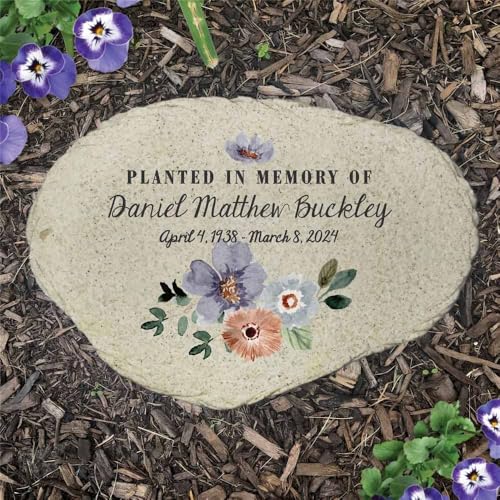 Personalized Planted in Memory Flat Garden Stone (Floral Memorial / Large)