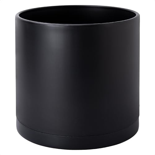 Plastic Planter Pot with Saucer (14 Inch / Matte Black)