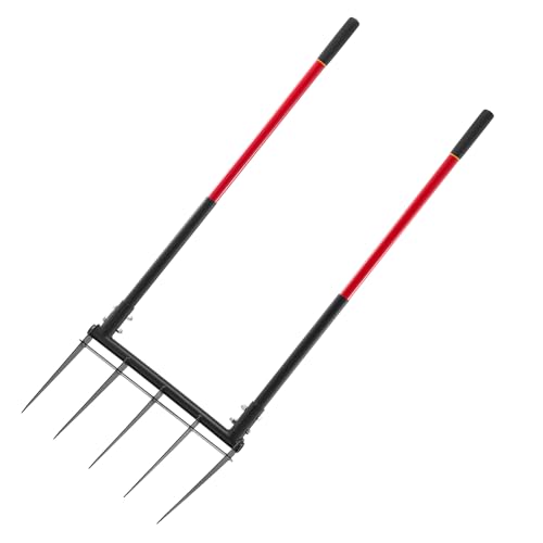 Broad Fork, 5-Tine Pitchfork with Dual Fiberglass Handles, Heavy Duty Garden Fork, Ergonomic U-Shaped Design Broadfork Hand Tiller, Gardening Tool for Composting Transplanting Aeration