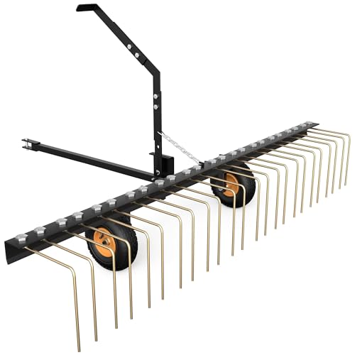 60" Tow Behind Pine Needles Rake with 24 Spring Steel Tines (60 Inch)