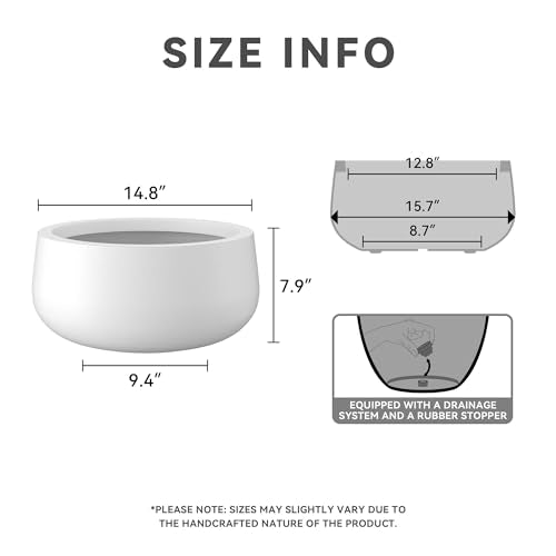 Accent Round Bowl White Concrete Planter 16" Dia (Pure White / 15.7"w)