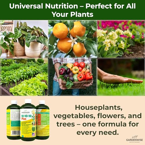 10-10-10 All Purpose Plant Food - Liquid Fertilizer with Seaweed Kelp & Iron - Indoor & Outdoor Plant Food, Vegetables, Flowers, Lawn & Garden 1x8oz (8 Ounce)