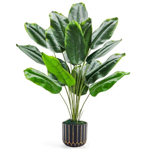 28" Fake Tropical Plant in Black Pot for Indoor Home Decor