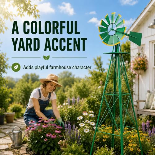 8FT Windmill for Yard Garden Decoration (Green)