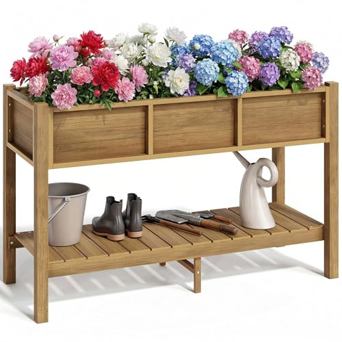 Raised Garden Bed Outdoor HDPE with Shelf