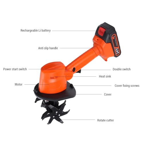 24V Cordless Electric Tiller with 2 Rechargeable Batteries