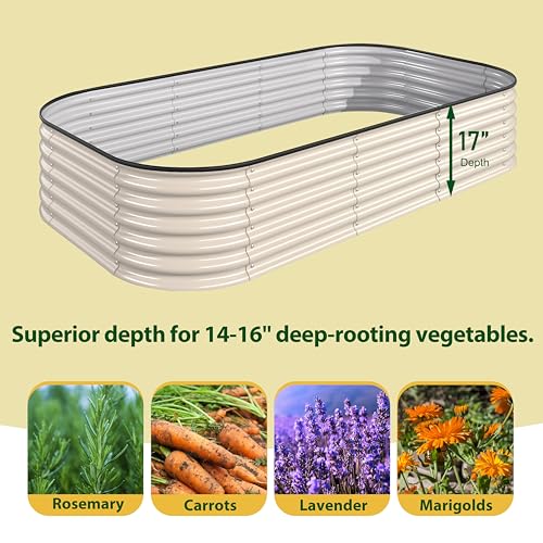 8x2x1.4ft Galvanized Raised Garden Bed (Ivory White / 8x2x1.4FT)
