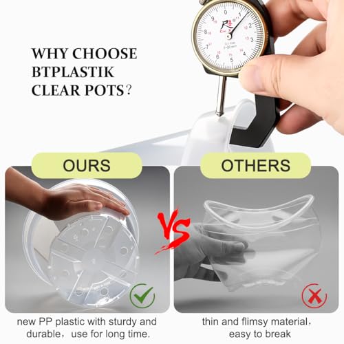 10/8/6 Inch Clear Plant Pots with Drainage Hole 12 Pack, Transparent Sturdy Plastic Nursery Pots with Saucers, Plant Label, Gardening Gloves, Plant Starter Pots for Planting Seed Herb Vegetable Flower (Clear / 10/8/6 Inch-12P)
