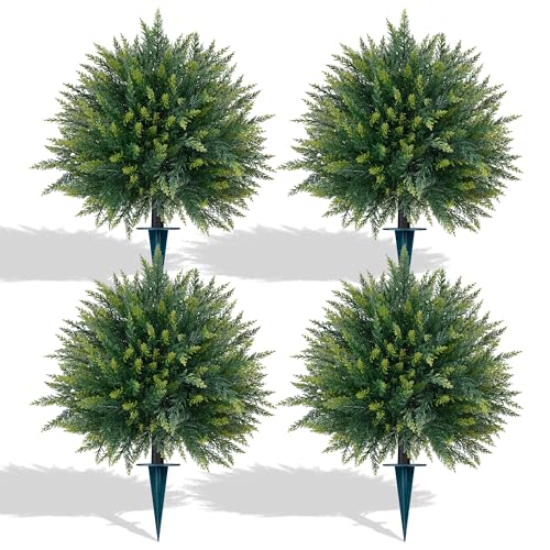 4PCS Artificial Cedar Topiary Ball Tree with Ground Spike (4pcs Cypress)