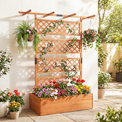 Raised Garden Bed with Trellis (Orange / 60"Lx22"Wx72"H)