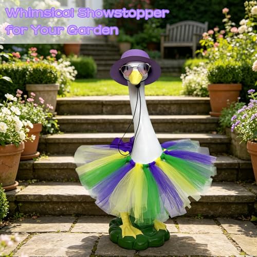 Large Resin Porch Goose Statue (purple hat goose)