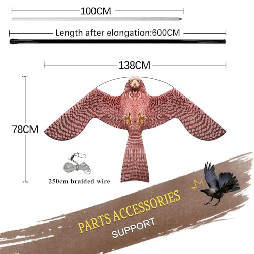 Bird Scarer Kite with 19ft Pole Bird Hawk Flying Kite