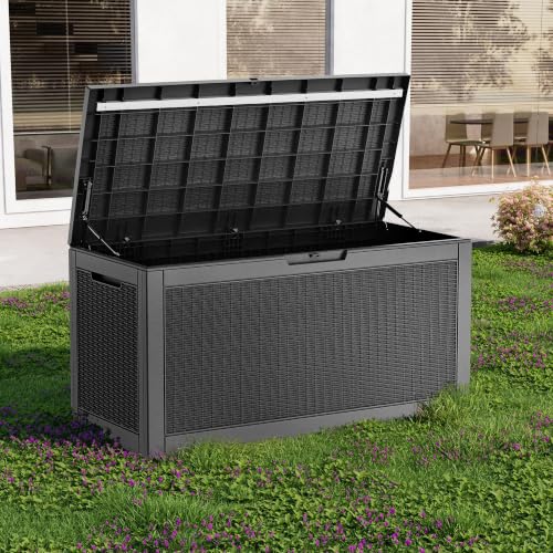 120 Gal Deck Box Waterproof Outdoor Storage Box Black