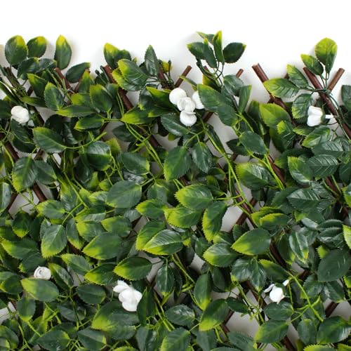 Artificial Greenery Bamboo Trellis for Privacy (White Rose Rattan)