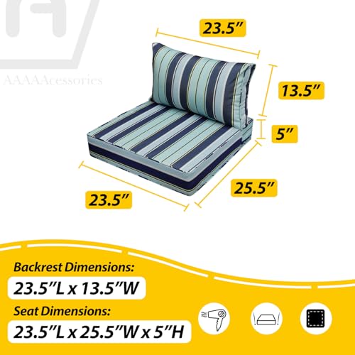 Outdoor Chair Cushions (Ash Teal Seaside Stripe / 23.5"x25.5"x5" / 23.5"x13.5")