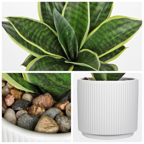Artificial Agave Succulent Plants Faux Snake Plant Fake Succulent Agave Plants Potted in White Pot Succulent Aloe Plant for Desk Modern Office Living Room Table Shelf Home Indoor Outdoor Decor (Style 2)