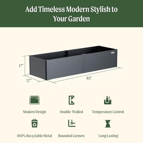 Modern Raised Garden Bed 17" Tall 27" x 83" Heavy Metal Planter for Trees Plants Flowers Double