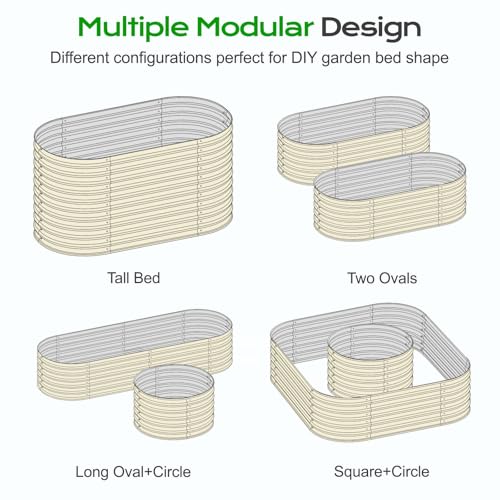 2-in-1 Modular Aluzinc Metal Raised Garden Bed, 63" L x 32" W x 32" H, Outdoor Planter Box for Vegetables, Flowers, and Herbs, Beige