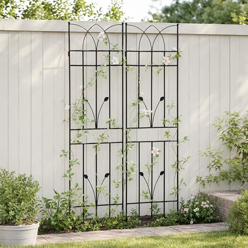 2 Pack Metal Garden Trellis 71" Black Fence Rustproof Garden Trellis for Climbing Plants Support Roses Flower Outdoor Lawn (2 Count)