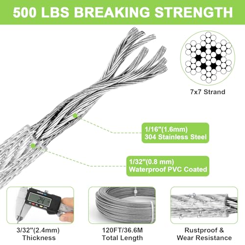 120ft 1 16" Stainless Steel Wire Rope Kit