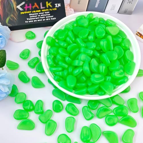 300PCS 1 1.2" Green Glow in The Dark Rocks Outdoor Decorative Stones Luminous Pebbles Glow Stones for Patio Landscaping Walkway Driveway Large Glowing Stones Garden (300 Count)