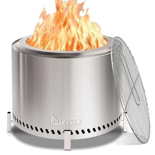 20" Smokeless Firepit with Stand & Grill Rack (20" Firepit With Stand & Grill / Silver)